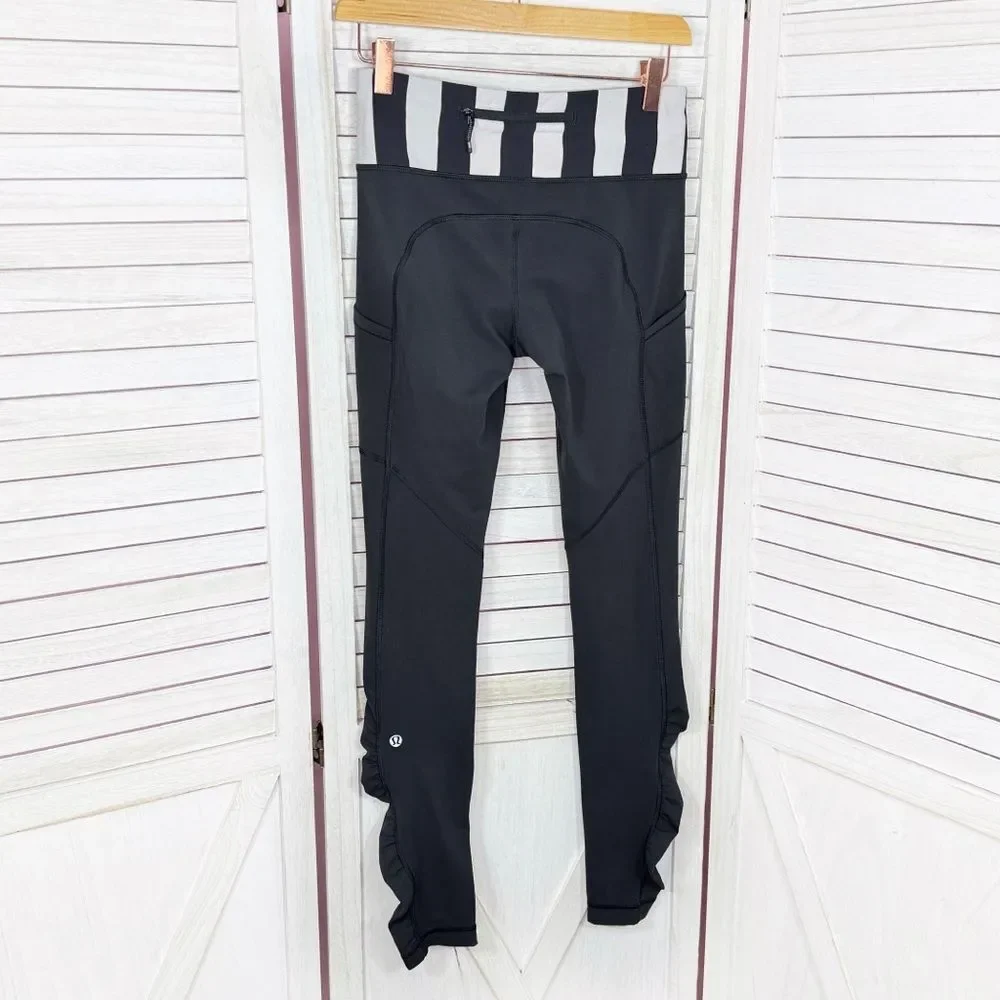Lululemon‎ Speed Ruched Ankle Striped Waist Leggings Black White 4